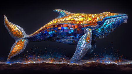 Mermaid with colorful mosaic on the rock. 3D rendering. Generative Aiの素材