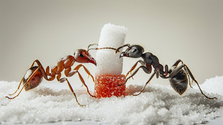 Ants and sugar on a light background. Ants with sugar. Generative Ai.の素材