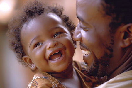 Portrait of a happy African American father and his cute little daughter. Generative AI.の素材