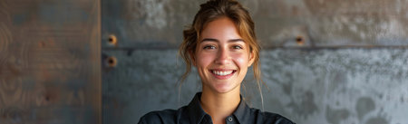 Portrait of a beautiful young woman smiling at the camera. Close up. Generative Ai.の素材