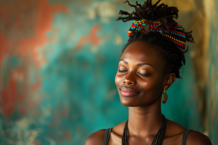 Portrait of a beautiful african american woman with dreadlocks. Generative Ai.の素材
