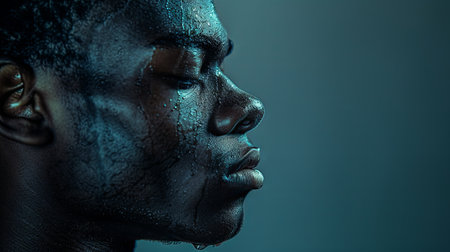 Close-up portrait of a young african american man with vitiligo on his face. Generative Ai.の素材