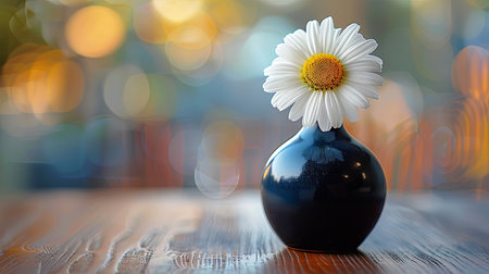 Beautiful chamomile flower in vase on wooden table. Generative Ai.の素材