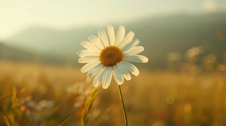 Chamomile flower in the field at sunset. Nature background. Generative Ai.の素材