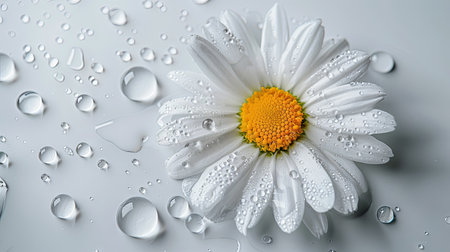 Daisy flower with water drops on white background. Close up. Generative Ai.の素材