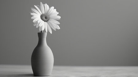 White daisy in a vase on a gray background. Copy space. Generative Ai.の素材