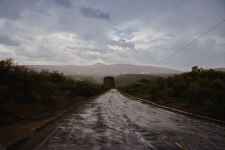 View on the road Hells gate National Park, Kenya, Africaの写真素材