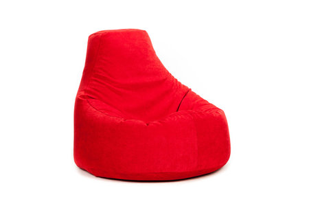 Side view of nice new and soft red beanbag isolated on white backgroundの写真素材