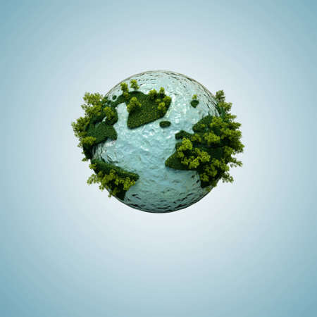 world surround  with green trees and light blue seaの写真素材