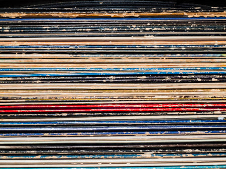 A stack or vinyl recordsの写真素材