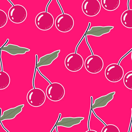 Trendy summer pattern with a cherry on a crimson background. Bright summer pattern for printing, paper, wallpaper, fabric and for the internet.のイラスト素材