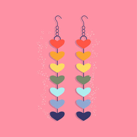 Pride concept. Iridescent earrings in the shape of a heart. A symbol of boundless love. LGBTQ concept. Support for homosexuals. Equality and protection of love.のイラスト素材