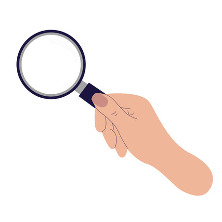 The hand is holding a magnifying glass. Single element of food safety concept. vector illustration.のイラスト素材