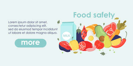 Web banner for international food safety day. Healthy food safety flat vector illustration concept for banner, website, landing page template, advertisement and flyerのイラスト素材