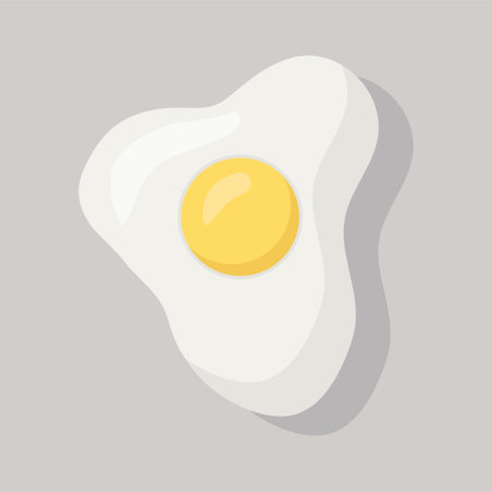 Bright vector illustration of scrambled eggs. Fresh cartoon scrambled eggs are highlighted on a white background. Illustration is used for magazines, books, posters, postcards, menu covers, web pages.のイラスト素材