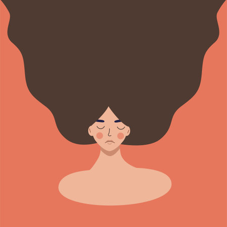 The concept of mental health. A young woman is sad. Depressive thoughts.Flat vector illustrationのイラスト素材