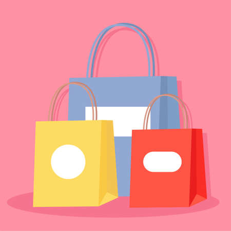 The concept of online shopping on the Internet.Paper bags. Local market and grocery store. Buy goods online.のイラスト素材