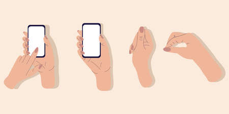 Hands holding smartphones are insulated with vector illustrations of the set. Modern technologies of infographic design. mobile phoneのイラスト素材