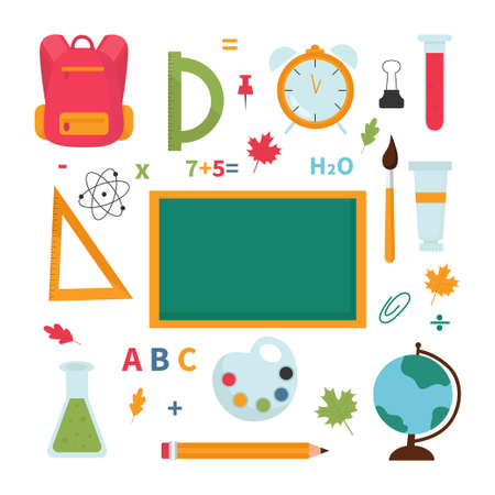 A set of school and educational elements. The concept of back to school. vector illustration.のイラスト素材