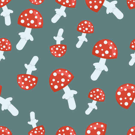 Seamless pattern with fly agaric. Red poisonous mushroom. Wallpaper, print, packaging, paper, textile design. vector illustration.のイラスト素材