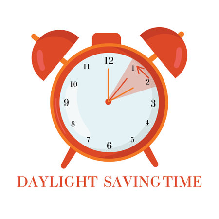 The concept of daylight saving time. alarm clock. The text of the reminder is to set the clock back one hour. vector illustrationのイラスト素材