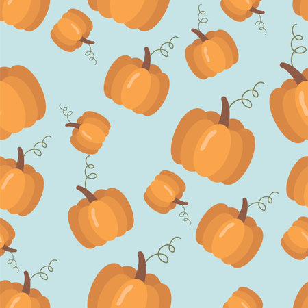 Seamless pattern with pumpkins. Orange pumpkins of different sizes. Wallpaper, print, packaging, paper, textile design. vector illustration.のイラスト素材