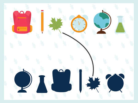 Find the right shadow. Children's educational game. school suppliesのイラスト素材