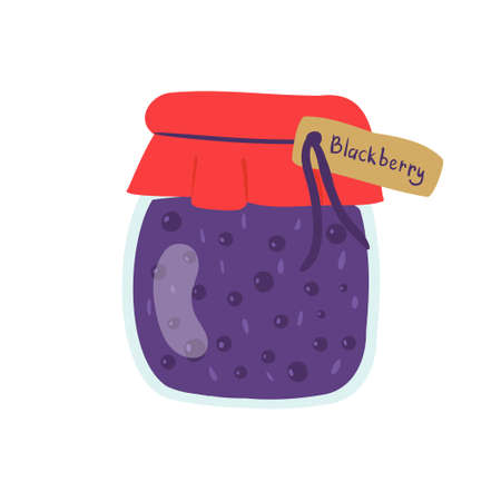 Homemade jar for preserving fruits and vegetables.Glass jars with canned vegetables, compotes and berry jams. Winter supplies. autumn harvest season.のイラスト素材