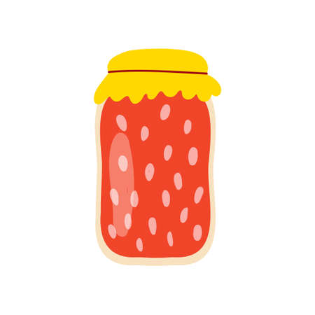 Homemade jar for preserving fruits and vegetables.Glass jars with canned vegetables, compotes and berry jams. Winter supplies. autumn harvest season.のイラスト素材