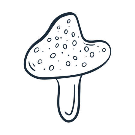 Mushroom line art. Vector illustration with doodles on the theme of cozy autumn.A cute element for greeting cards, posters, stickers and seasonal design. isolated on a white background.のイラスト素材