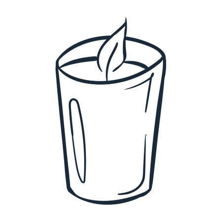 candle line art. Vector illustration with scribbles on the theme of cozy autumn. Cute element for greeting cards, posters, stickers and seasonal design. isolated on a white background.のイラスト素材