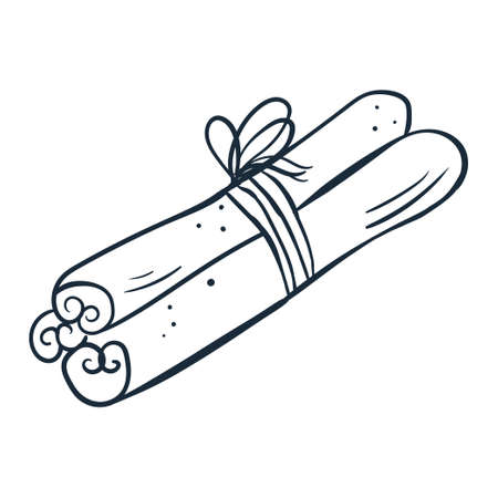 Cinnamon line art. Vector illustration with scribbles on the theme of cozy autumn. Cute element for greeting cards, posters, stickers and seasonal design. isolated on a white background.のイラスト素材