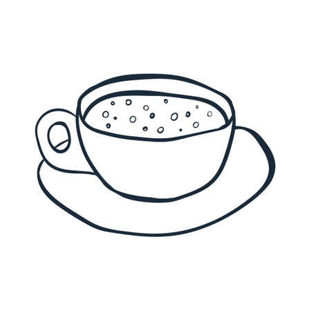 A cup of coffee line art. Vector illustration with doodles on the theme of cozy autumn.A cute element for greeting cards, posters, stickers and seasonal design.のイラスト素材