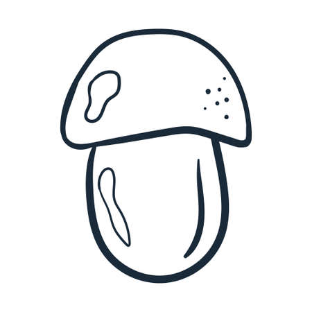 Mushroom line art. Vector illustration with doodles on the theme of cozy autumn.A cute element for greeting cards, posters, stickers and seasonal design. Isolated on a white backgroundのイラスト素材