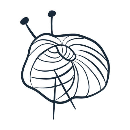 Threads and knitting needles line art. Vector illustration with doodles on the theme of cozy autumn.A cute element for greeting cards, posters, stickers and seasonal design.のイラスト素材