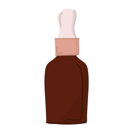 Glass bottles with organic beauty products, natural oils, essences, herbal lotions, candles, and flowers, .A single vector illustration for a spa salon.のイラスト素材