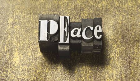 The word Peace in letterpress typeの写真素材