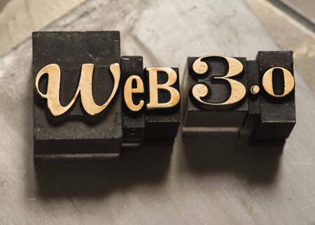 The phrase Web 3.0 in letterpress typeの写真素材