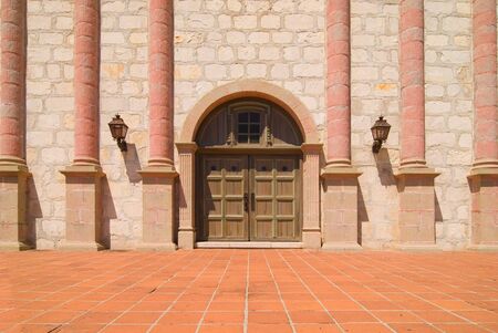 Photo of the entrance doors at the Santa Barbara Mission in Southern Californiaの写真素材