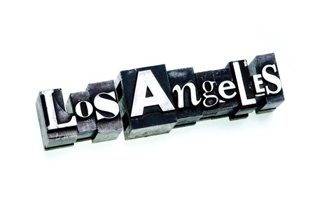Los Angeles - Metropolitan American city name done in letterpress type, cross processed, narrow focus.の写真素材