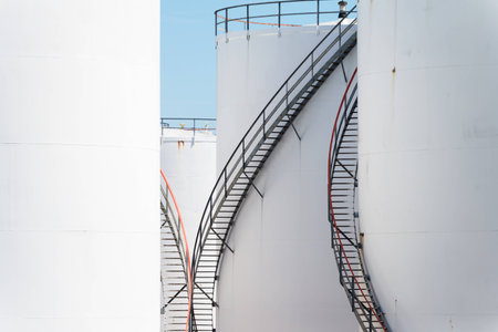 White oil storage tanksの写真素材