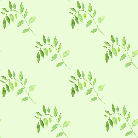 Watercolor seamless hand drawn floral pattern with green leavesの写真素材