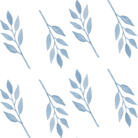 Watercolor seamless hand drawn botanical pattern with blue leaves of fantasy plants