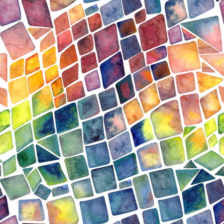 Watercolor seamless hand drawn geometric pattern with colorful rhombusesの写真素材
