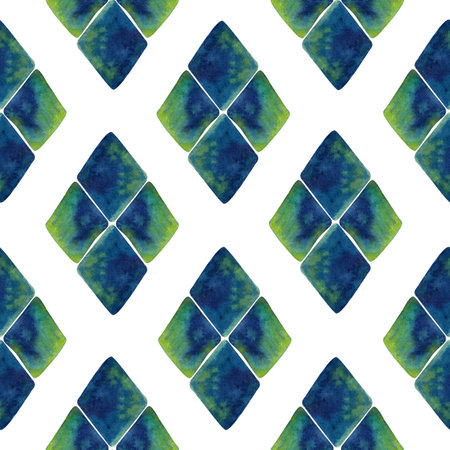 Watercolor seamless hand drawn geometric pattern with colorful rhombuses