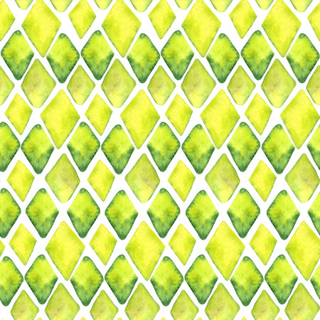 Watercolor seamless hand drawn geometric pattern with colorful rhombusesの写真素材