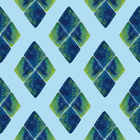 Watercolor seamless hand drawn geometric pattern with colorful rhombusesの写真素材