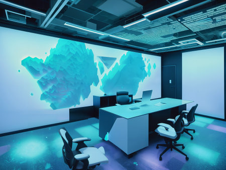 modern office interior design 3d rendering   blue toned imageの素材