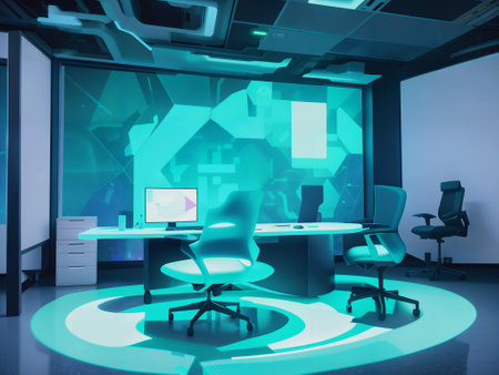 Interior of modern office. 3d rendering toned image double exposureの素材