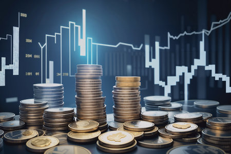 Investment concept, Coins stack on dark background, business and finance concept.の素材